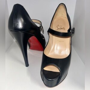 Christian Louboutin Black Peep Toe Heels with Strap